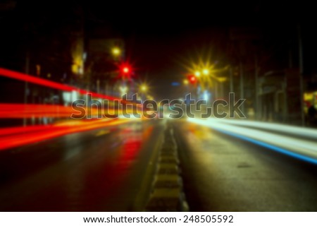 blur Cars driving at night and Defocused night traffic lights for background