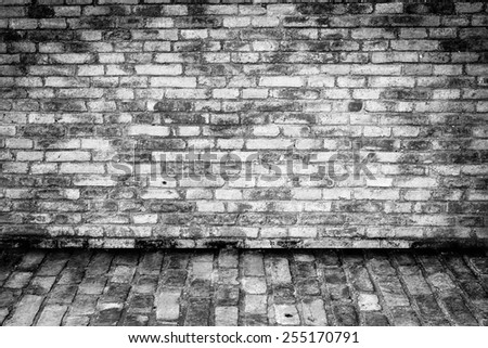 grunge background, red brick wall texture bright plaster wall and blocks road sidewalk abandoned exterior urban background for your concept or project