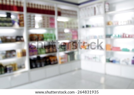 blurry medicine cabinet and store medicine for background