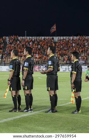 NAKHONRATCHASIMA THAILAND-JULY 18:football referee  in action during the Thai Premier League Bangkok Utd FC and Nakhon Ratchasima FCat 80th Birthday Stadium on July18,2015 in Thailand.
