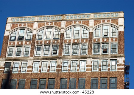 Architectural detail of a historic but abandoned building in the Los Angeles Fashion District