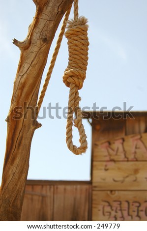 A hangman\'s noose outside the Marshall\'s office in the desert mining town of Calico
