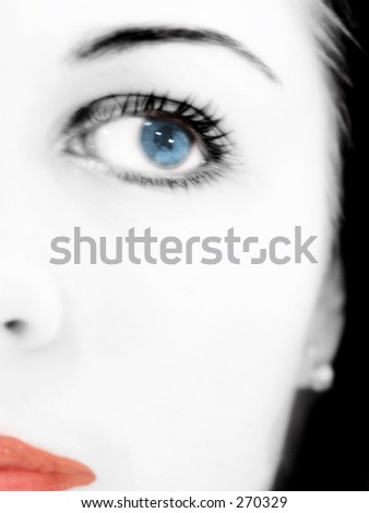 Close up of a blue eyed womans face