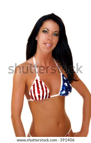  Swimsuit on Sexy Woman Dressed In A Patriotic Usa Flag Bikini Stock Photo 391406