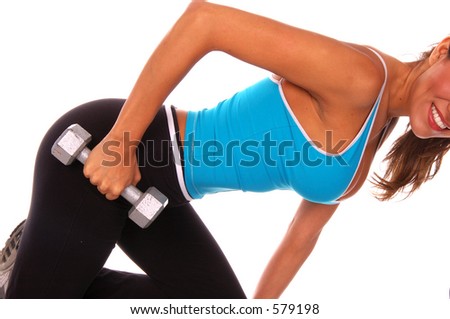 stock photo Sexy latina fitness instructor working out with free weights