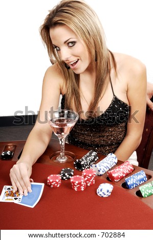 Sexy young woman playing  blackjack in Las Vegas Card backs are a digitally created design