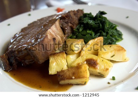 Prime Rib and Spinach and roasted potatoes