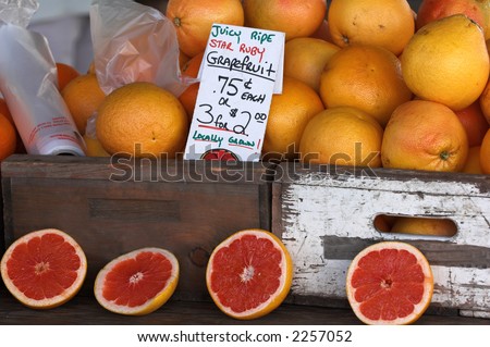 Bushels of Ruby Red Grapefruit at the Farmers Market