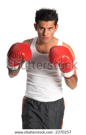 Young undiscovered boxer posed in a fighting stance