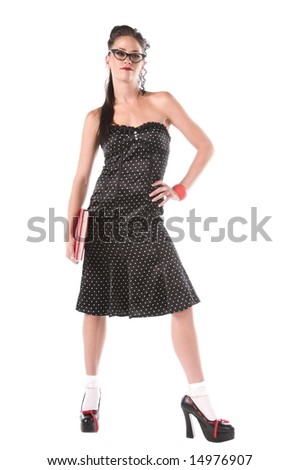 Black  White Polka  Dress on Up Fashion Model Wearing A Strapless Black And White Polka Dot Dress