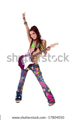 Tattoos Below the Ankle (Group) · Female Hippy Feet (Group) stock photo : Heavily tattooed young hippie rocker woman in retro patchwork