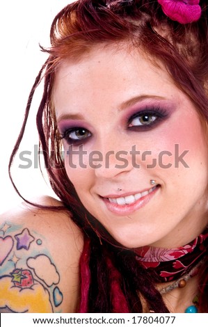  tattooed young hippie woman with 