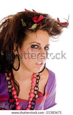 Angry and sad young brunette woman  shows how much love hurts by the pain on her face