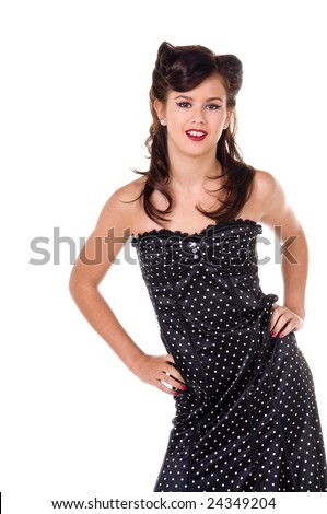 1950 Fashion Information on Beautiful Teenage Girl In 1950 S Rockabilly Fashion Polka Dot Dress