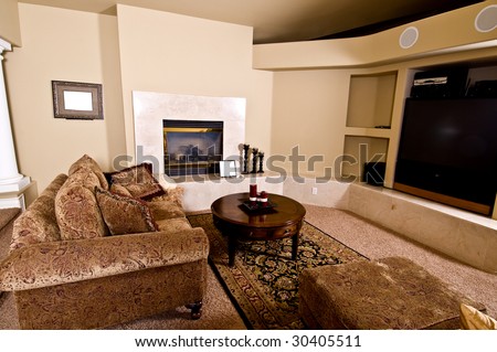 Master Bedroom Sitting Room With Fireplace, Big Screen Tv And Over ...