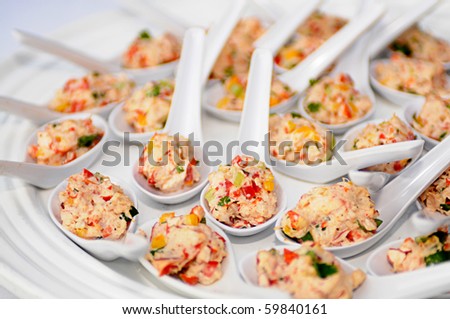 Crab Salad hors odorves in single serving spoons