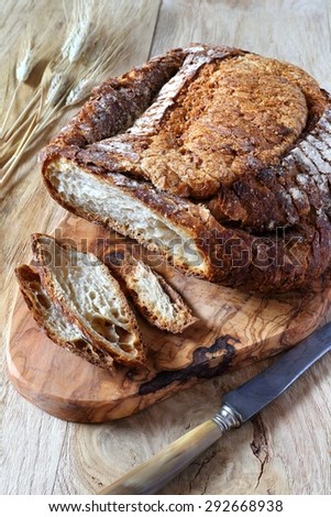 Traditional French country bread and bred grains