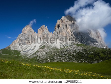 European alps, Italian Dolomites Panorama during a bright blue summer day.