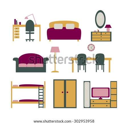 Set of the icons with furniture for apartment