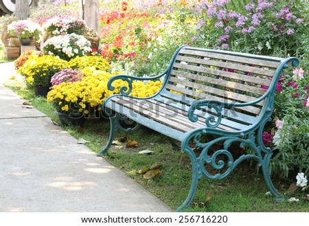 Vintage Bench in flower garden