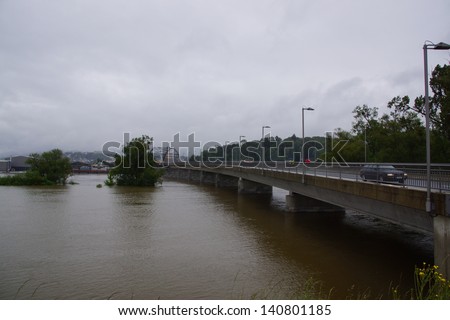 River Danube / Donau in Bavaria with flood water