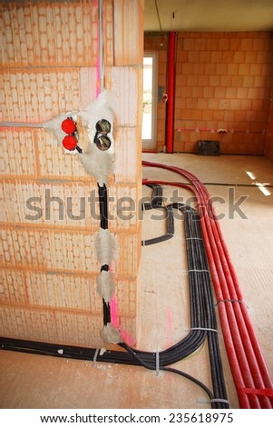 Underfloor heating pipes at a building lot