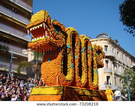 stock photo MENTON FRANCE MARCH 5 A carnival float in La