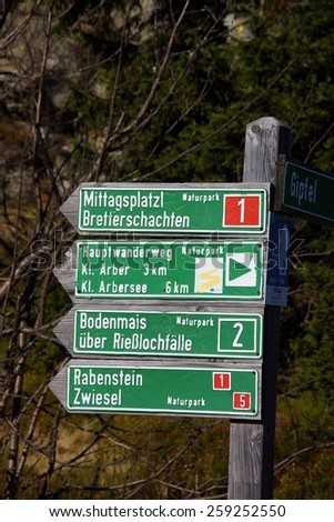 Hiking sign in the bavarian forest