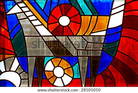 Fragment of stained-glass window. Animal ornamental pattern.