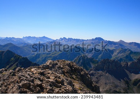 View from Anie peak in larra-belagua karst area near the border between Spain and France in the region of the western Pyrenees between the french Basque Country and Navarre in spain.