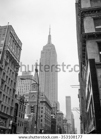 NEW YORK, USA - FEBRUARY 17, 2015: The Empire State Builing was the highest building at the time of construction in 1931 in black and white