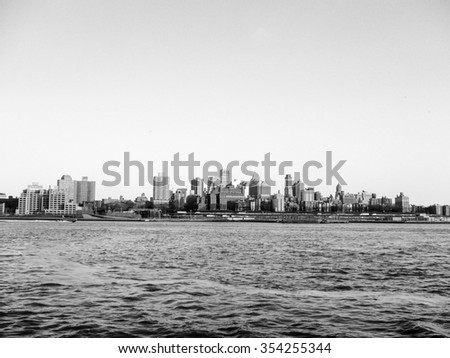 View of the city of New York in USA in black and white