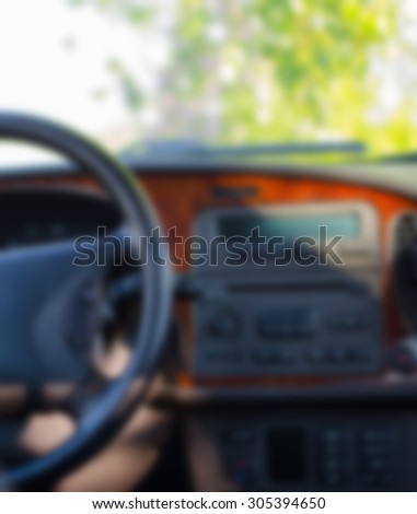 Interior view of car with black salon with blur effect