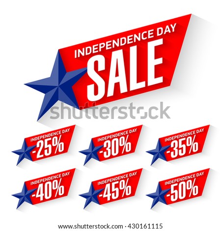 Independence Day Sale discount labels vector illustration