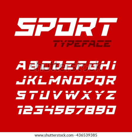 Sport style typeface. Ideal for headlines, titles or posters. Italic letters and numbers vector illustration.