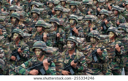 Armed forces during 57th Celebrations, Malaysian Independence Day Parade on August 31, 2014 in Kuala Lumpur, Malaysia.