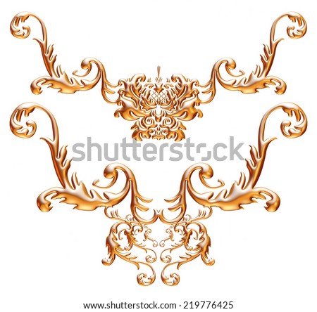 3D set of an ancient gold ornament on a white background 3D set of an ancient gold ornament on a white background