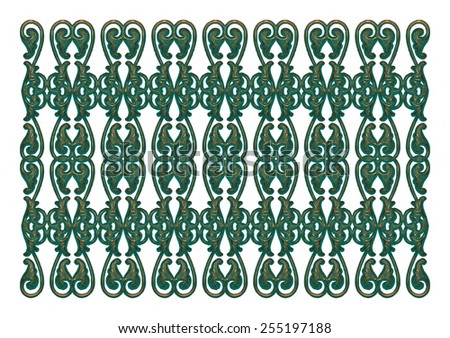 Green metallic forged decorative lattice isolated on white background