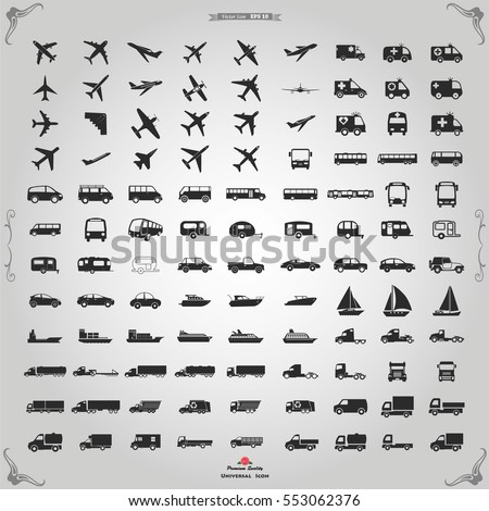 Transportation icons.  Truck, transportation icons, logistics, transport truck, car, train, bus, travel, ship, road, vehicle