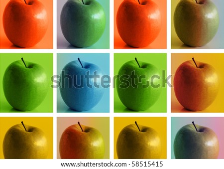 Conceptual modern art stylized photo composition featuring series of apples