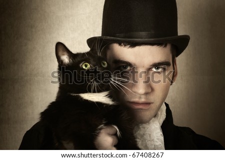 top hat cat. man in top hat and period