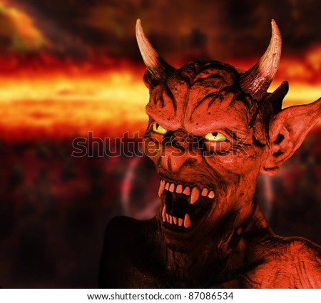 Scary portrait of a devil figure in hell background