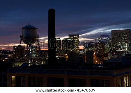 Cityscape of Richmond, Virginia at night during sunset.  Image taken from Church Hill.