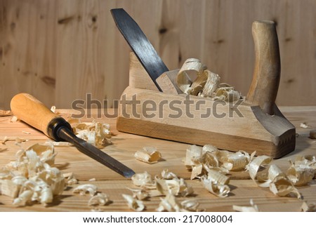 The tool for planing wood and a chisel ,jack-plane.