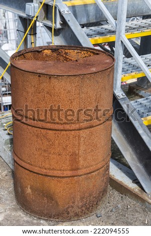 Rusty old steel oil drum