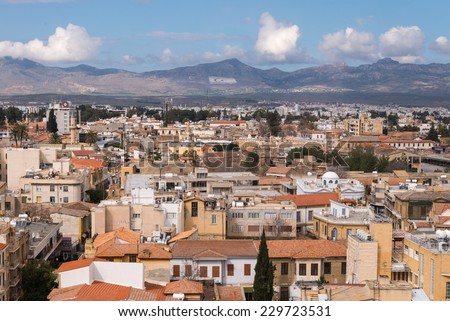 View north over the capital city of Nicosia (Lefkosa) in Cyprus from Ledras towards the Turkish North Cyprus.