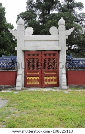 Picture of Chinese ancient stone door at temple of heaven in Beijing,China.