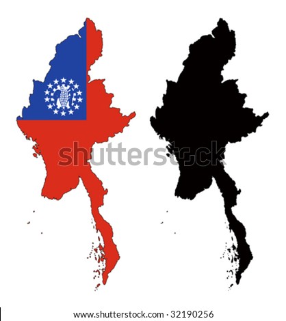 current myanmar flag. map and flag of Myanmar