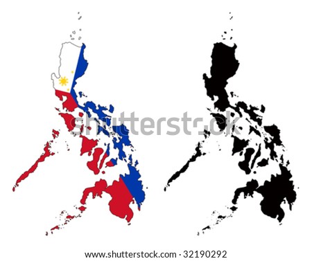 stock vector vector map and flag of Philippines with white background