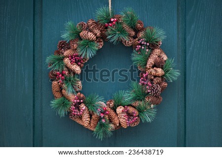 Christmas wreath on green door